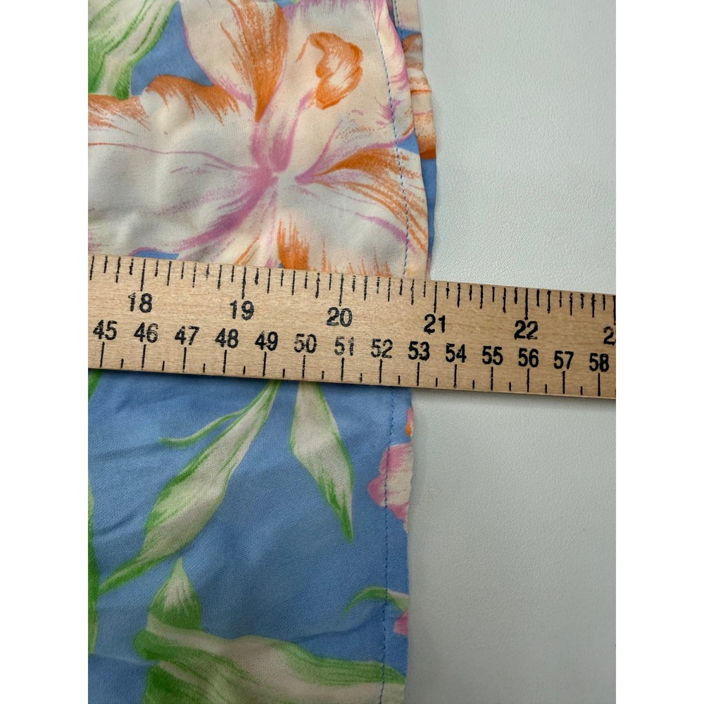 Lauren Ralph Lauren Blue Silk Floral Wrap Blouse Short Sleeve Ruffle Top Medium - Picture 6 of 7